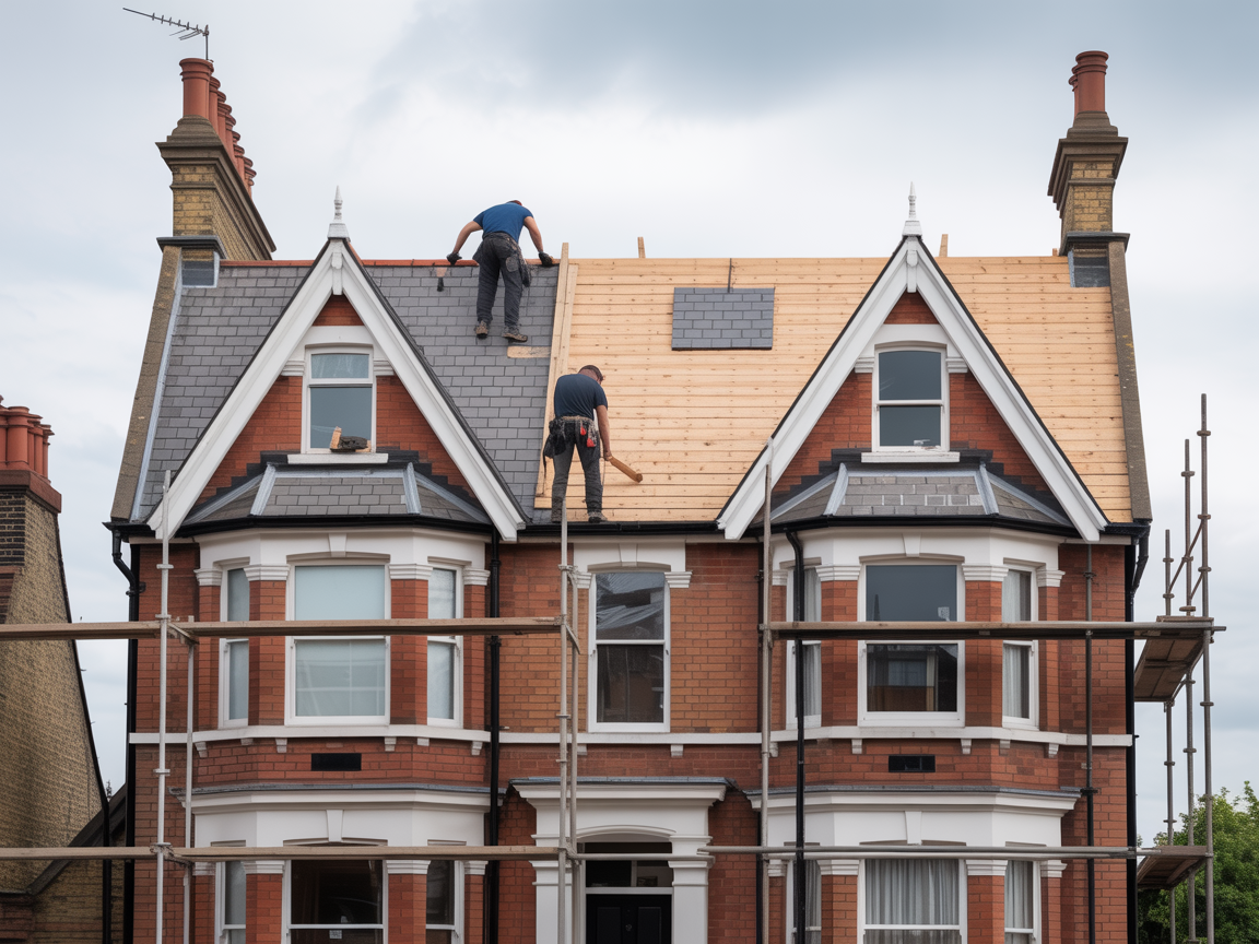 New roof installation on a Victorian semi-detached house in London
